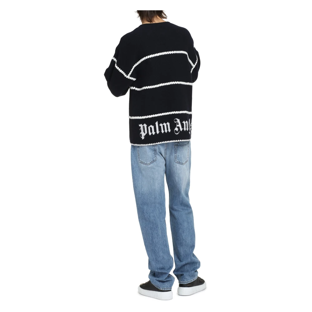 Palm Angels Geborduurde wollen trui Blue Heren