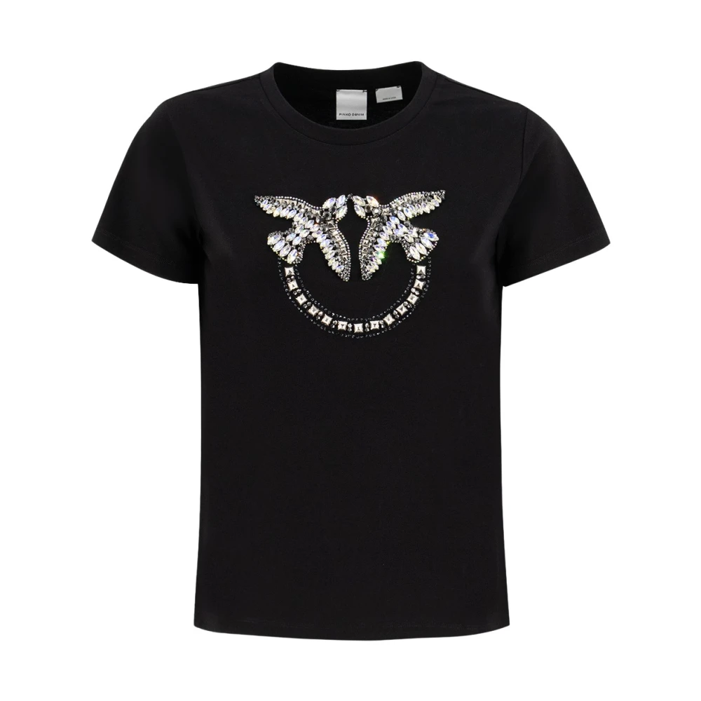 pinko Love Birds Geborduurd T-shirt Black Dames