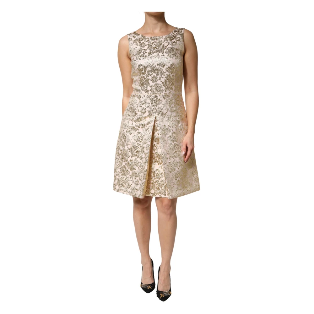 Dolce & Gabbana Women's Beige Floral Brocade Sleeveless Dress