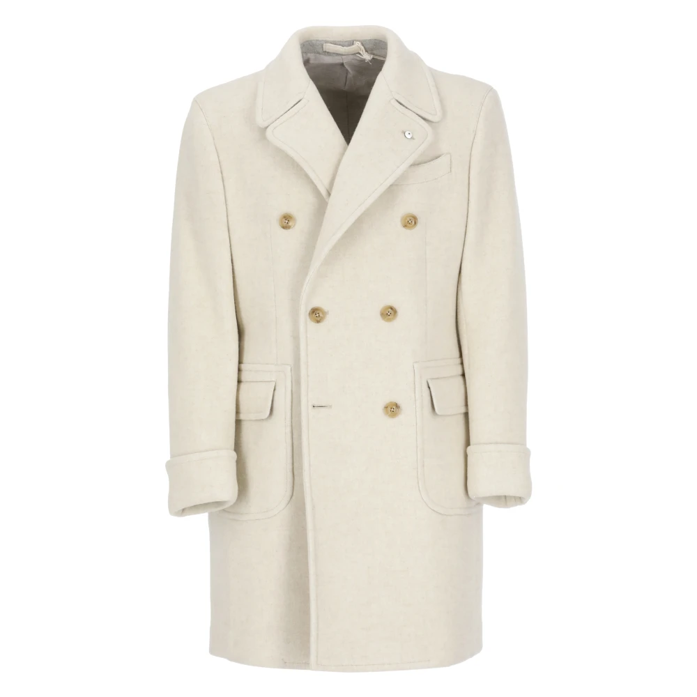 Lubiam Beige Wol Double-Breasted Jas Beige Heren