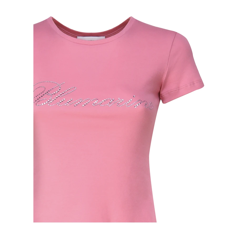 Blumarine Roze Rhinestone Logo T-shirts en Polos Pink Dames