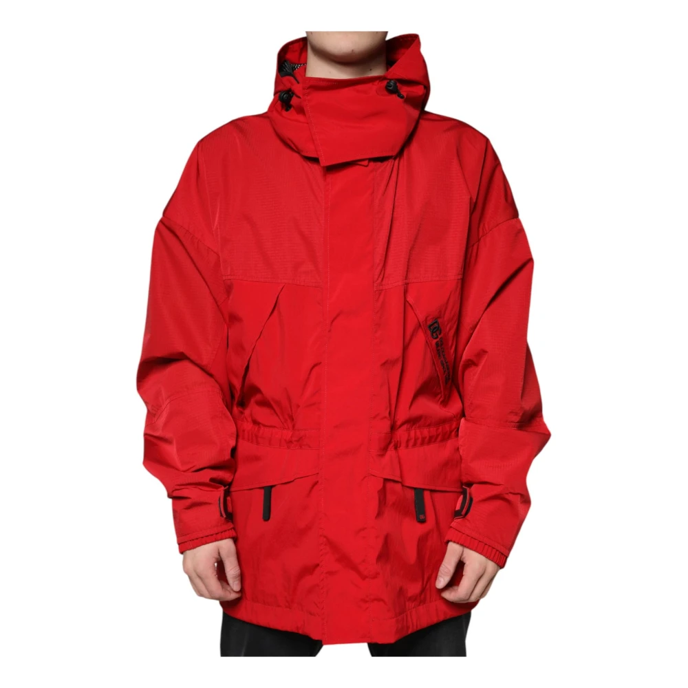 Dolce & Gabbana Men's Red Hooded Parka Jacket With Logo