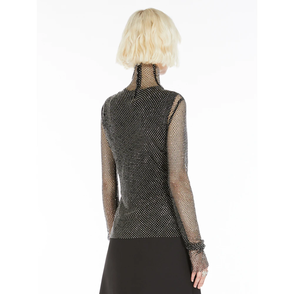 SPORTMAX Zwarte Strass Polo-hals Shirt Black Dames
