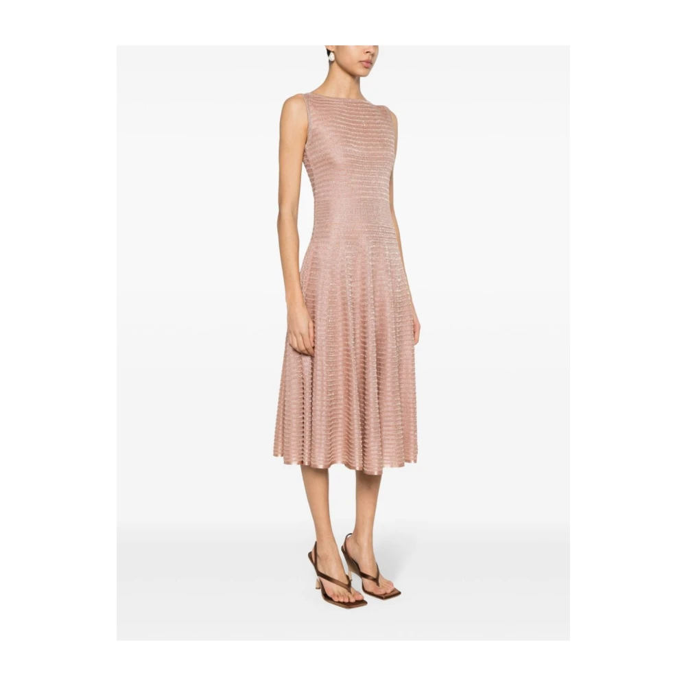 Antonino Valenti Gebreide Boothals Jurk Wijd Uitlopende Rok Beige Dames