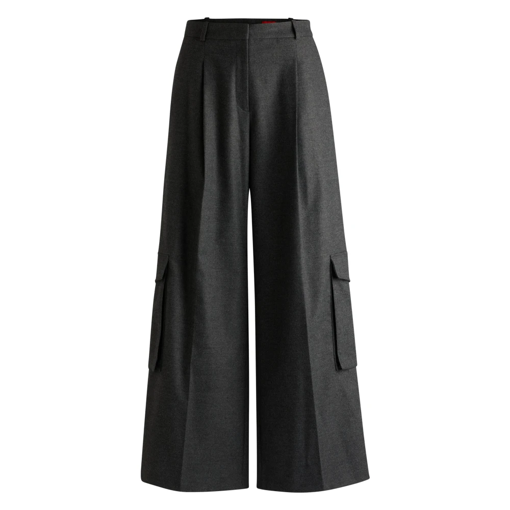 Hugo Boss Flanellen Cargo Broek met Wijde Pijpen Gray Dames