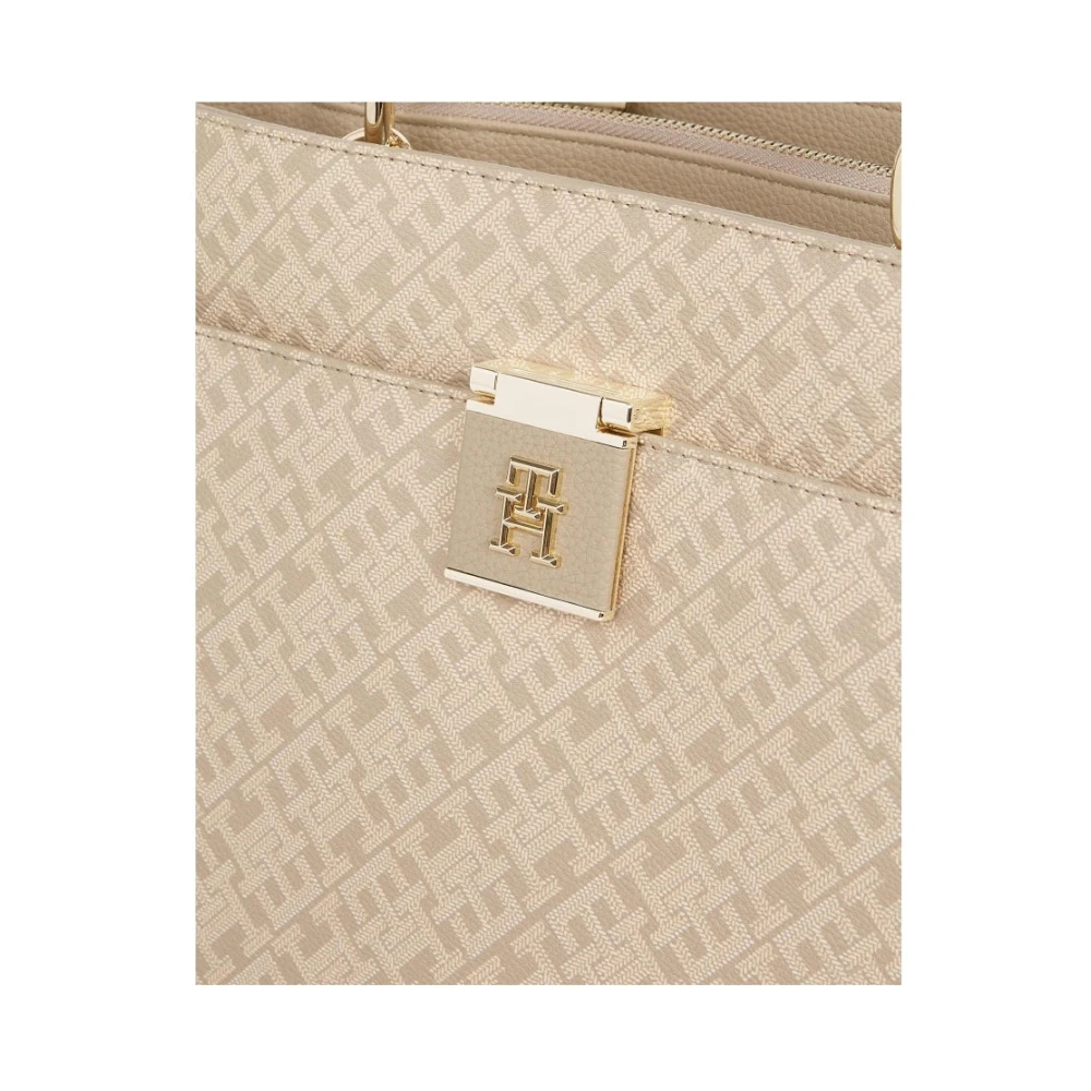Tommy Hilfiger Beige Handtas Mono Satchel Beige Dames