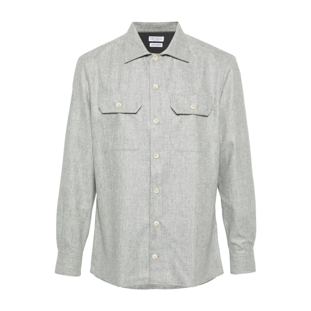 BRUNELLO CUCINELLI Grijze Wol Mélange Effect Shirt Gray Heren
