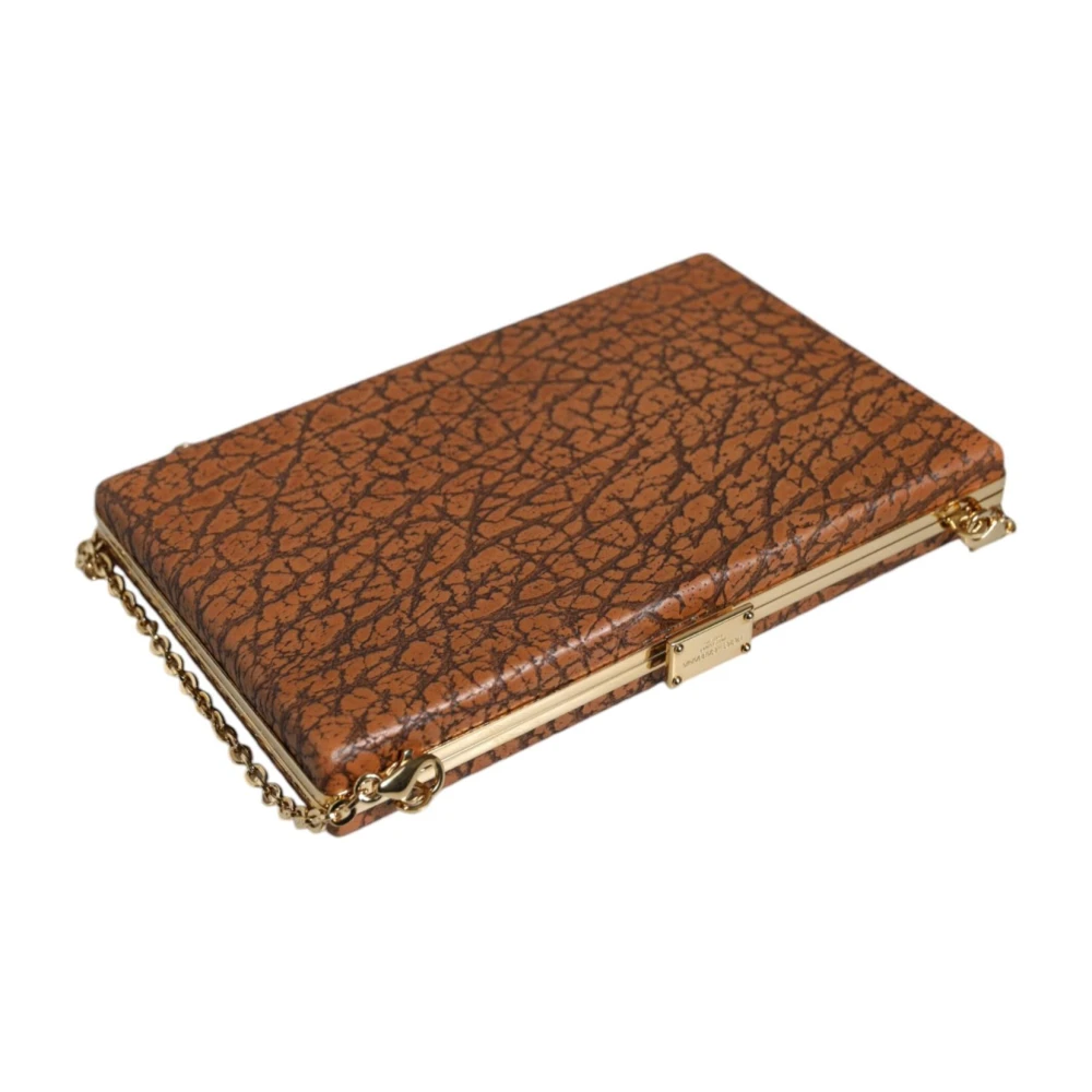 Dolce & Gabbana Gouden Frame Mini Crossbody Tas met Kaartsleuven Brown Dames