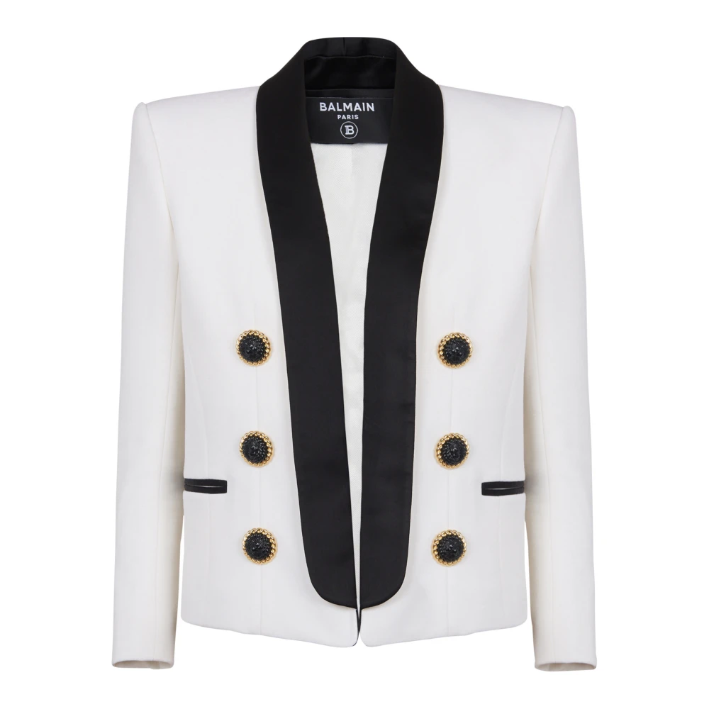 Balmain Tweekleurig edge-to-edge jasje met 6 knopen White Dames
