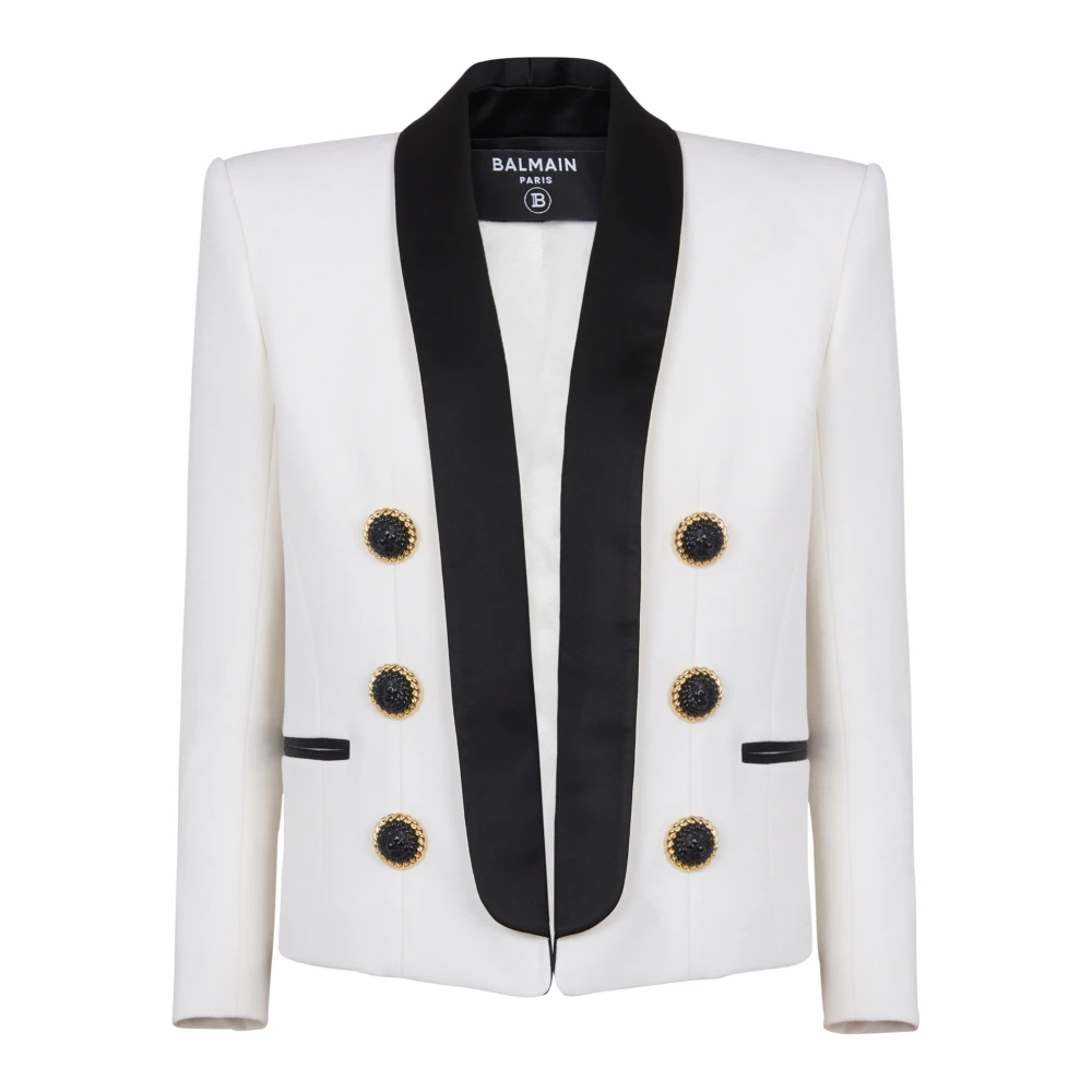 Balmain Tweekleurige rand-tot-rand jas met 6 knopen White Dames