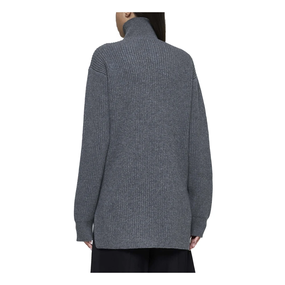 Jil Sander Ribgebreide Wollen Coltrui Gray Dames