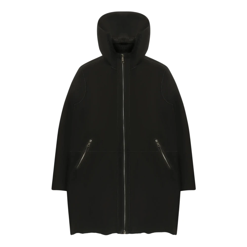 Giorgio Brato Merino Hooded Parka i äkta fårskinn Black, Dam