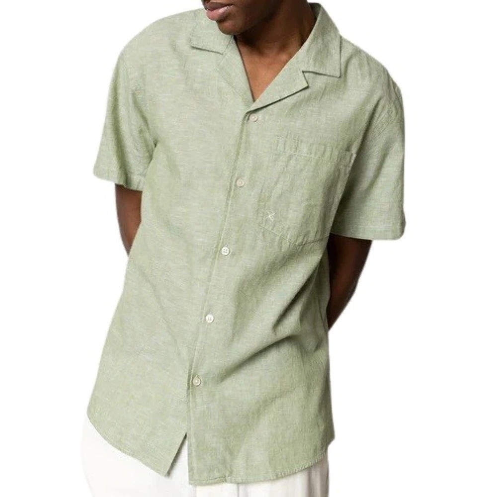 Clean Cut Bowling Shirt in Katoen Linnen Mix Green Heren