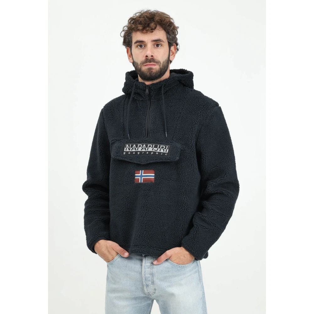 Napapijri Zwarte Sherpa Half-Zip Sweater Black Heren