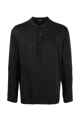 Svart Silk Henley Loungewear Skjorta