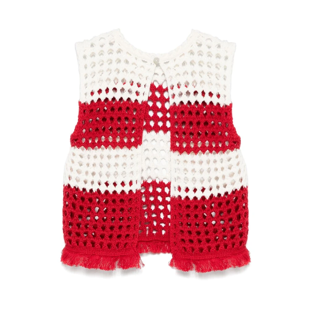 Farm Rio Rode Mouwloze Top met Franje en Ronde Hals Multicolor Dames