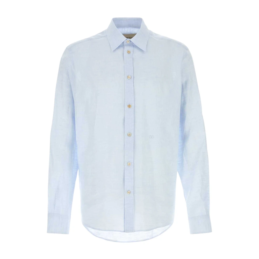 Valentino Garavani Men's Blue Casual Shirts, Xl, Linen Vlogo Embroidery Shirt