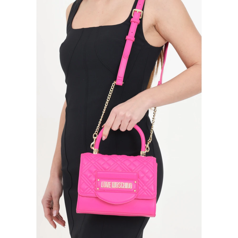 Love Moschino Quilted handtas met verstelbare riem en magnetische sluiting Pink Dames