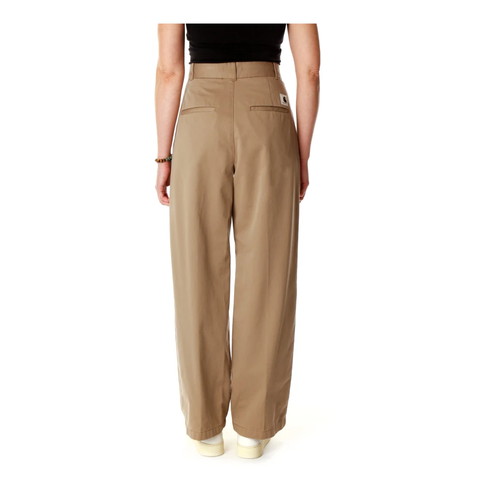 Carhartt WIP Hoge Taille Loose Fit Katoenen Broek Beige Dames