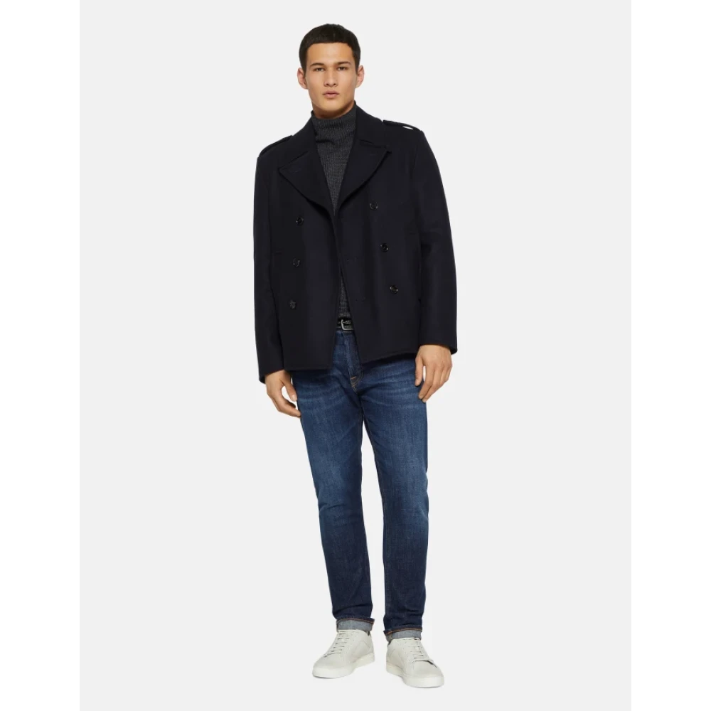 Dondup Blauwe Wollen Peacoat Dubbele Breasted Blue Heren