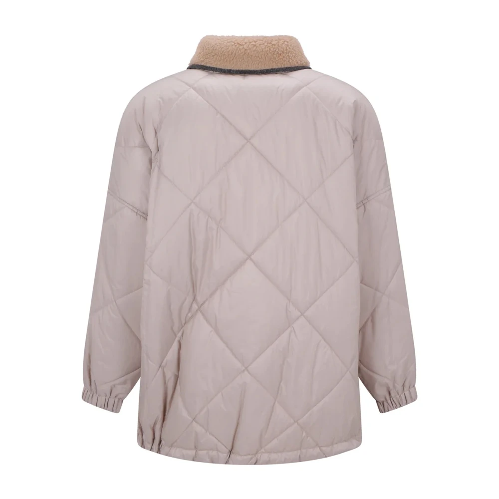 BRUNELLO CUCINELLI Gewatteerde jas met bouclé-effect halslijn Beige Dames