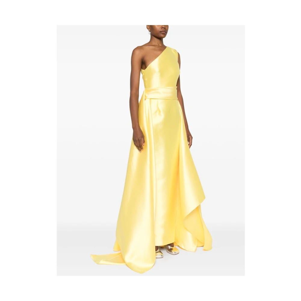 Solace London Gele Satijnen One-Shoulder Jurk Yellow Dames