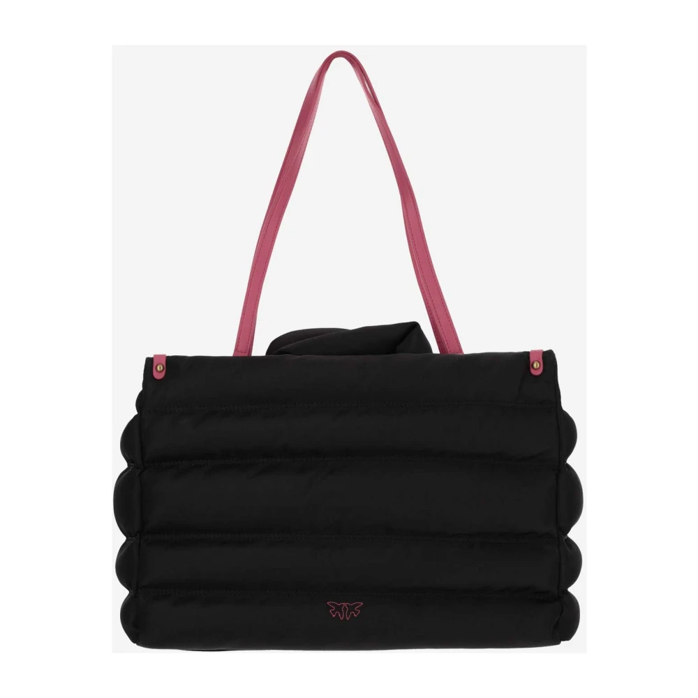 pinko Gewatteerde nylon tote tas met logo detail Black Dames