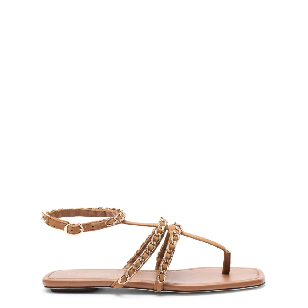Stuart Weitzman Women's Brown Flat Sandals, 4 1/2 Uk, Soluxe Crystal Sandal