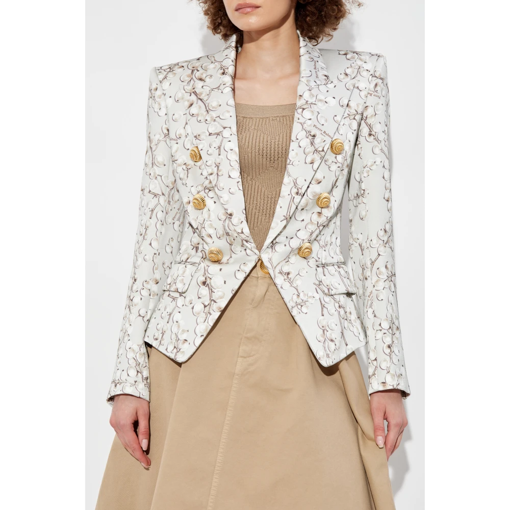 Balmain Satin blazer met print Gray Dames