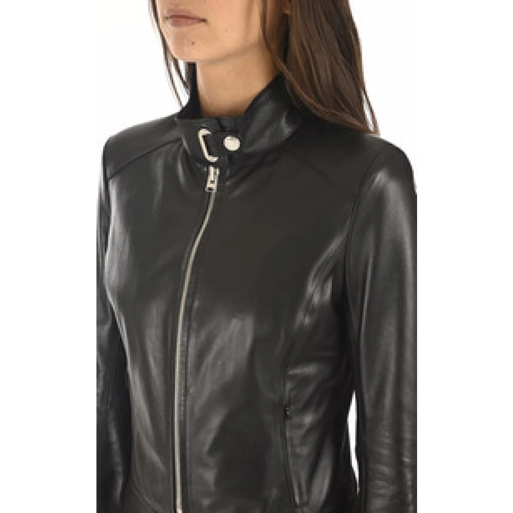 La Canadienne Chique Zwart Lam Leren Jas Black Dames