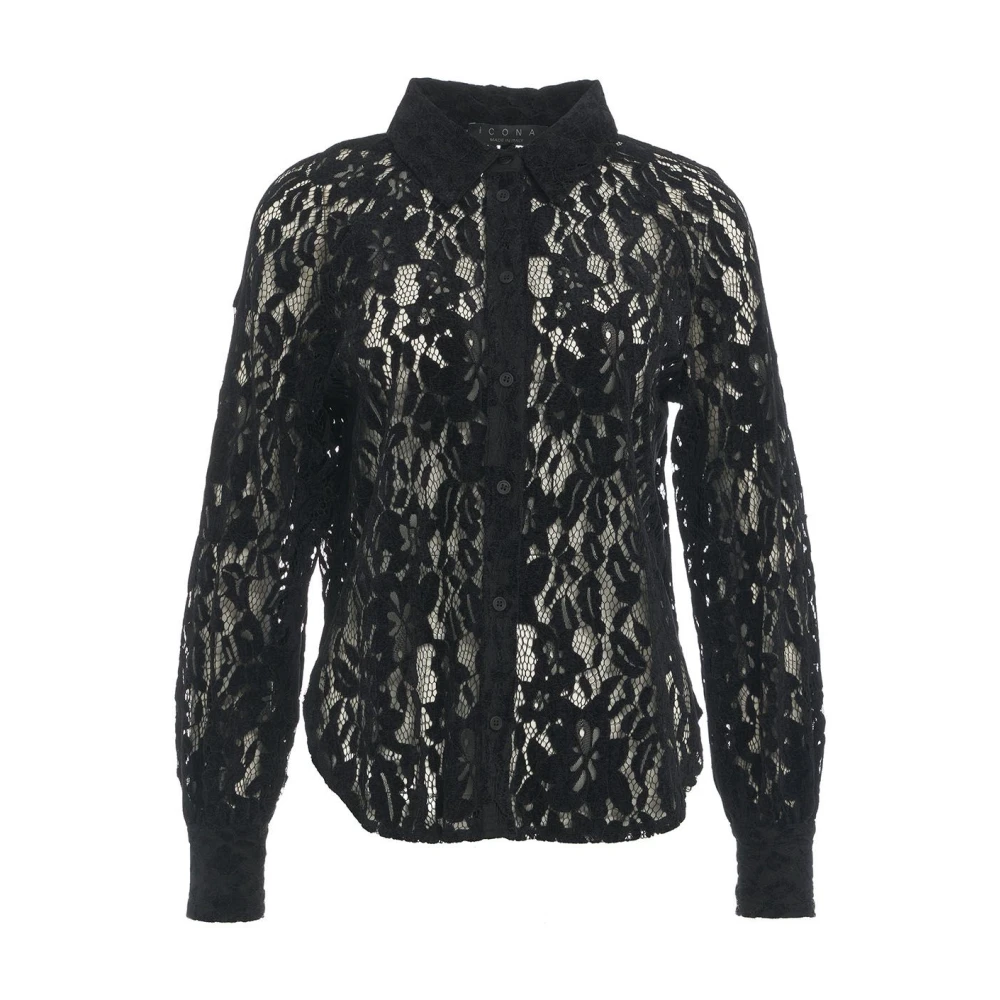 Kaos Zwarte Kant Blouse Elegante Stijl Black Dames