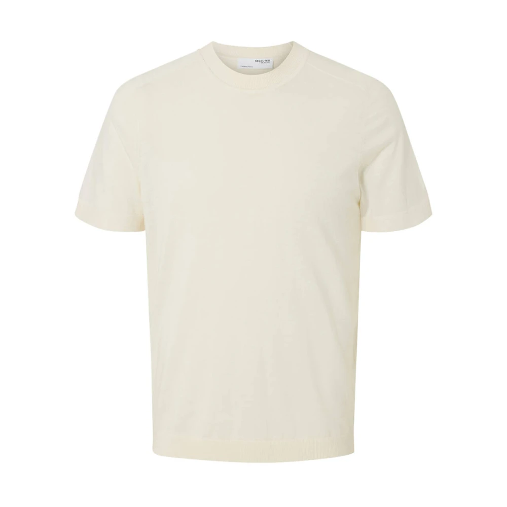 Selected Homme Korte Mouw Merino Crew Neck T-shirt Beige Heren