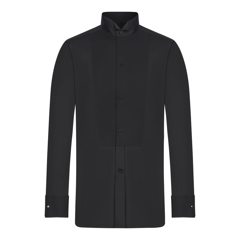 Tom Ford Men's Black Cotton Piqué Plastron Shirt