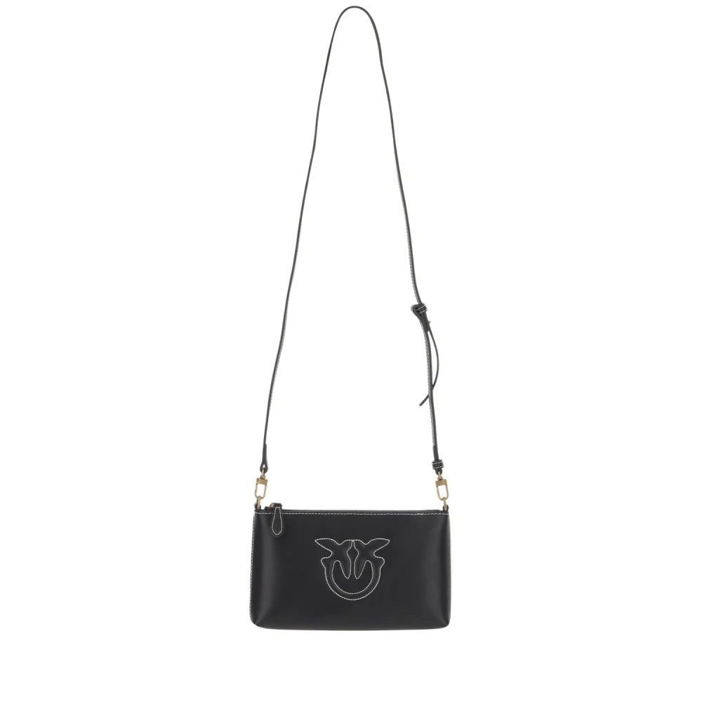 Pinko Women's Black Love Birds Leather Shoulder Bag