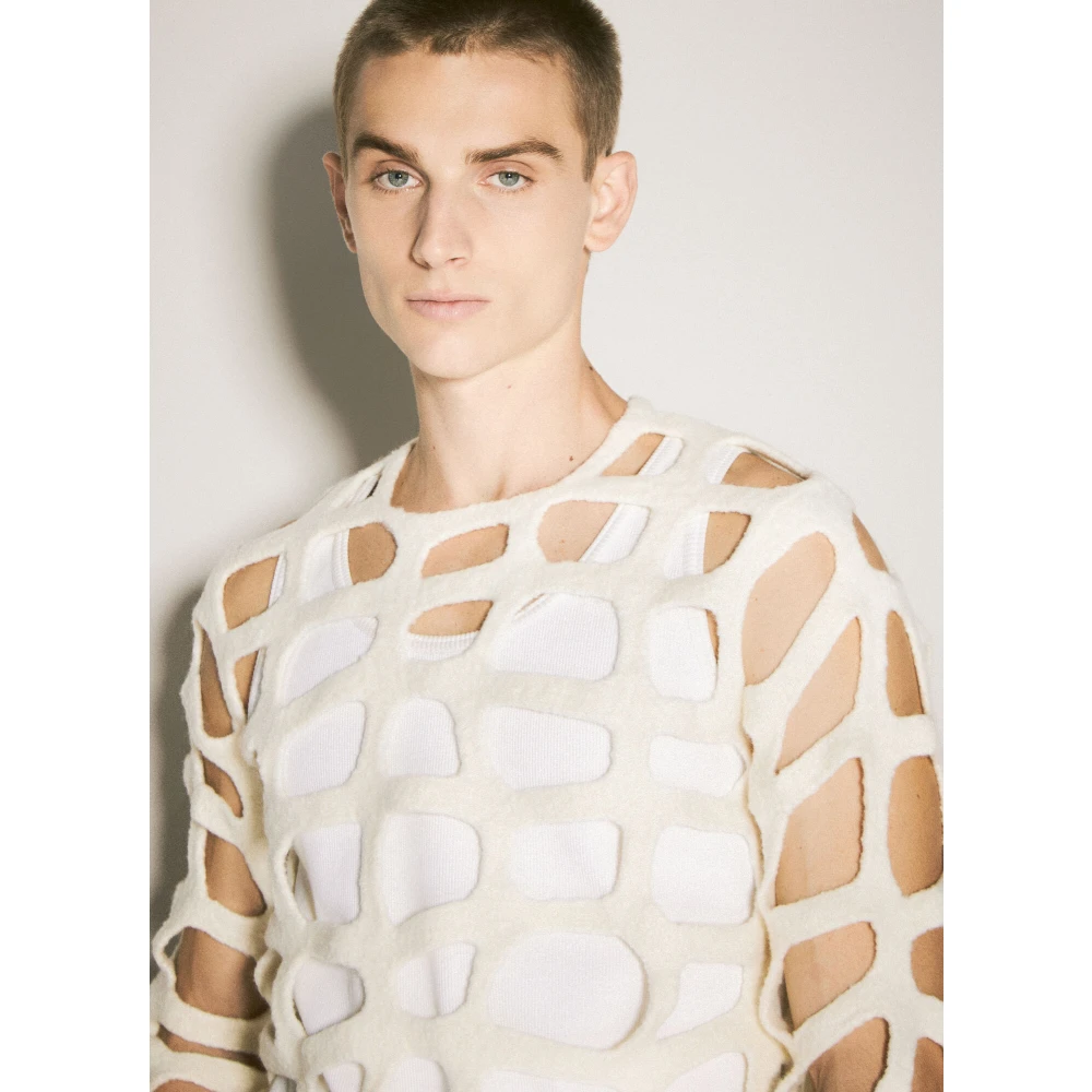 Comme des Garçons Geborstelde Wol Geperforeerde Trui Beige Heren