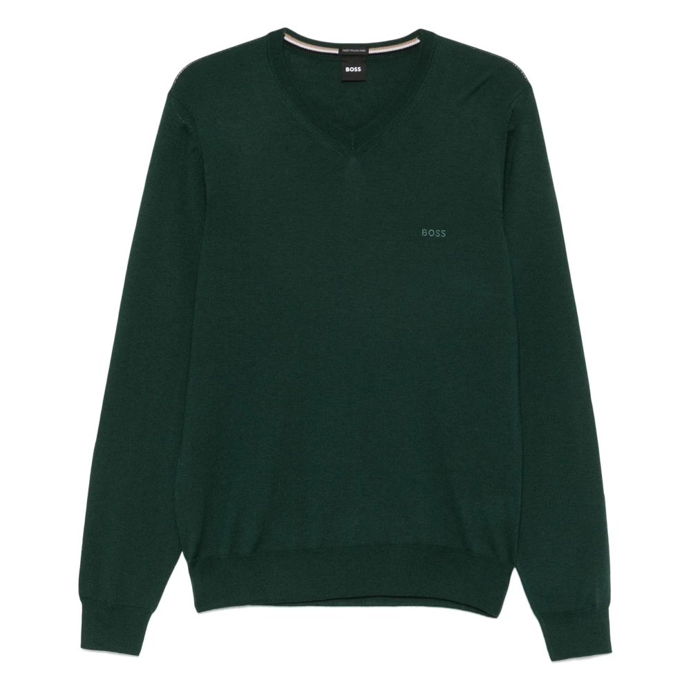Hugo Boss Wollen gebreide kleding met geborduurd logo Green Heren