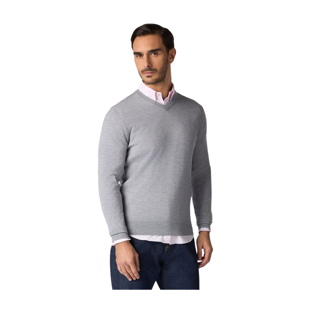 Brooks Brothers Men's Gray V-Neck Knitwear, Xs, Merino Wool V-Neck Jumper