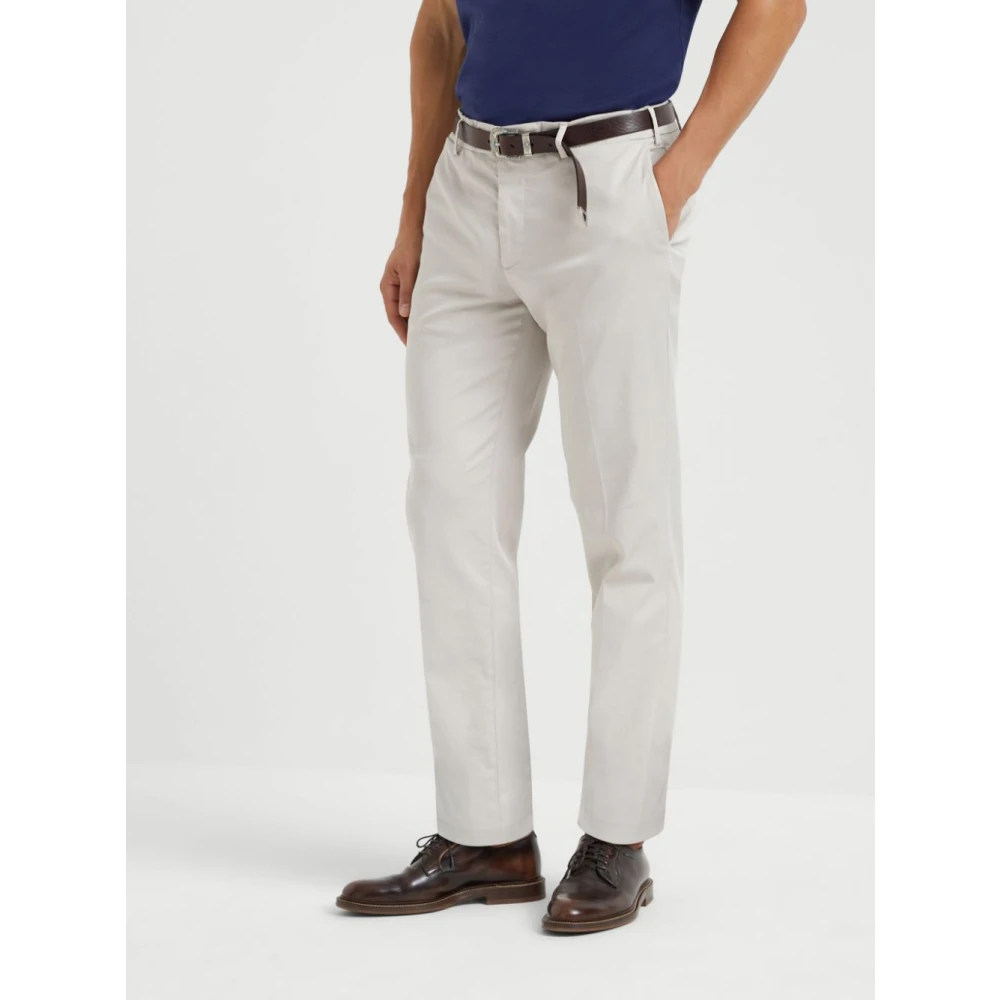 BRUNELLO CUCINELLI Beige Katoenen Gabardine Broek Beige Heren