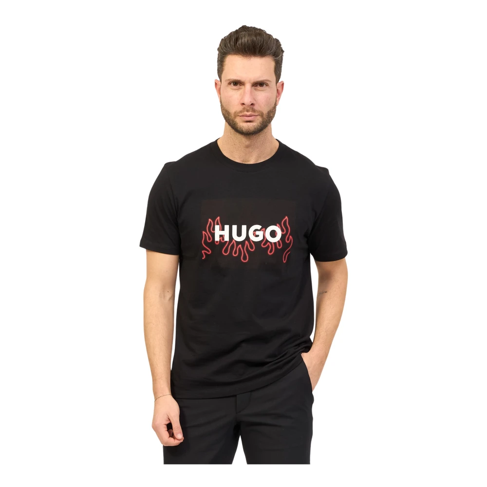 Hugo Boss Herr T-shirt med flamgrafik Black, Herr