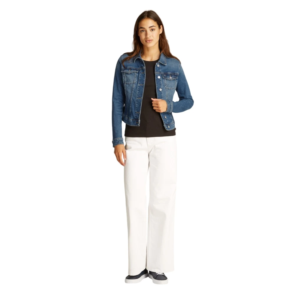Tommy Jeans Blauwe Denim Jack Lange Mouw Knoopsluiting Blue Dames