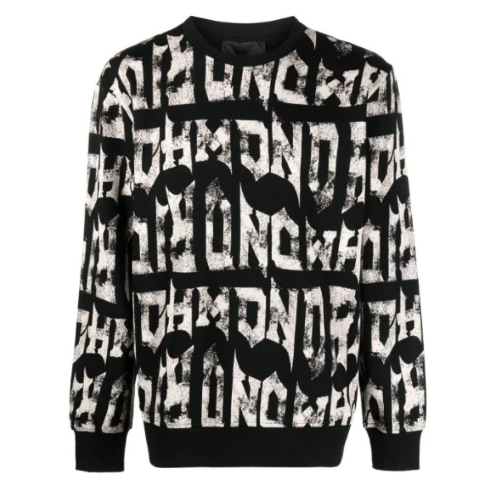 John Richmond Logo Print Crew Neck Sweaters Black Heren