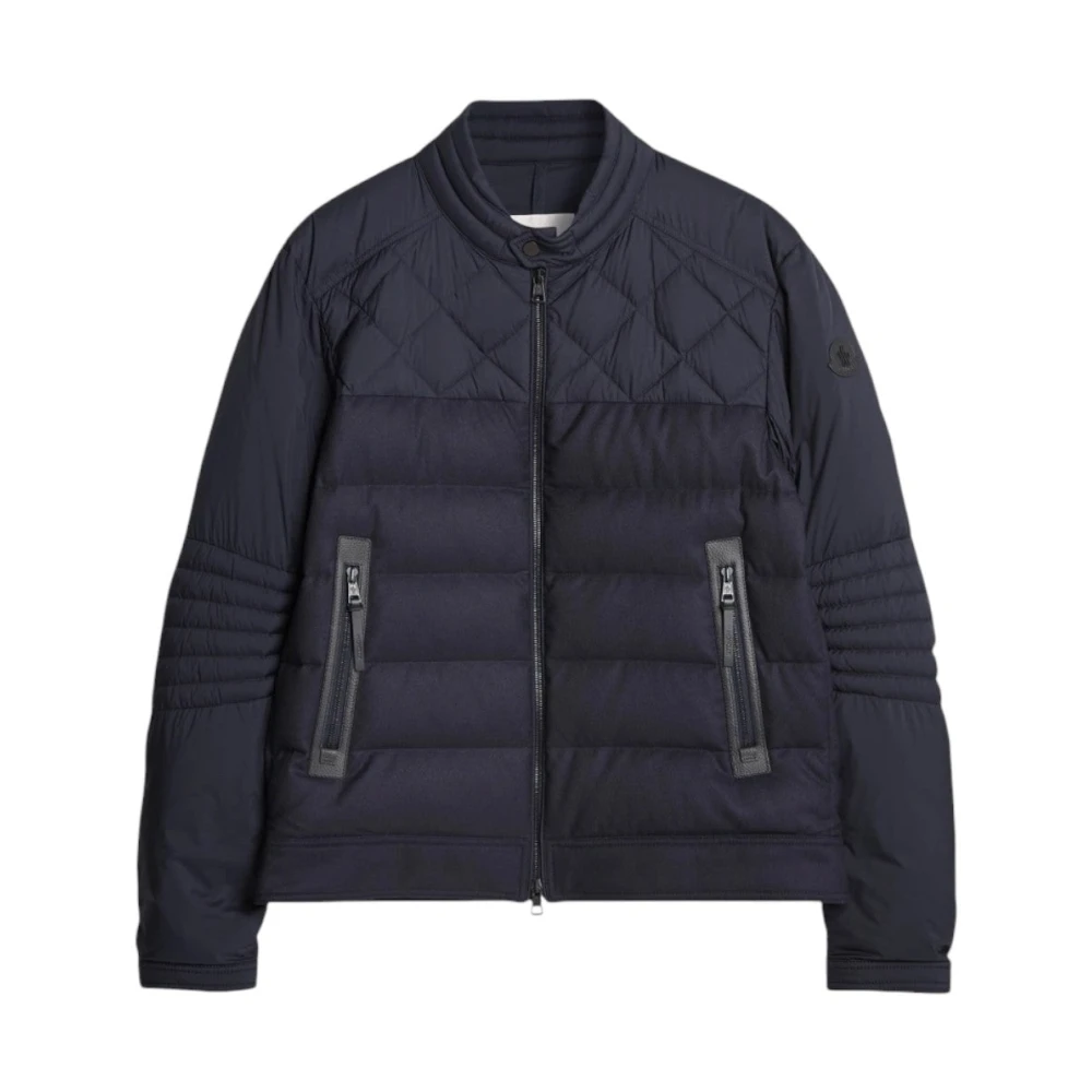 Moncler Men's Blue Winter Jackets, Xl, Biker Jacket With Leather Details