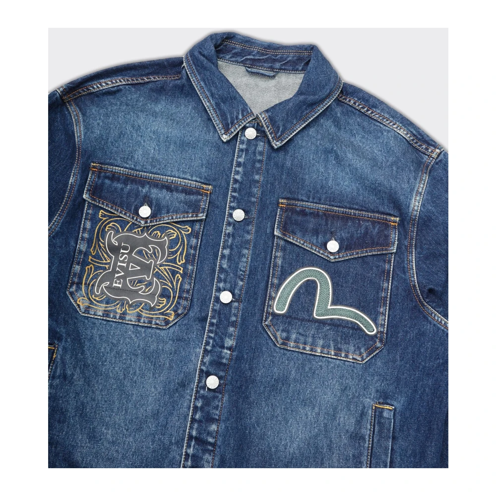 Evisu Gedrukte Denim Shirt in Blauw Blue Heren