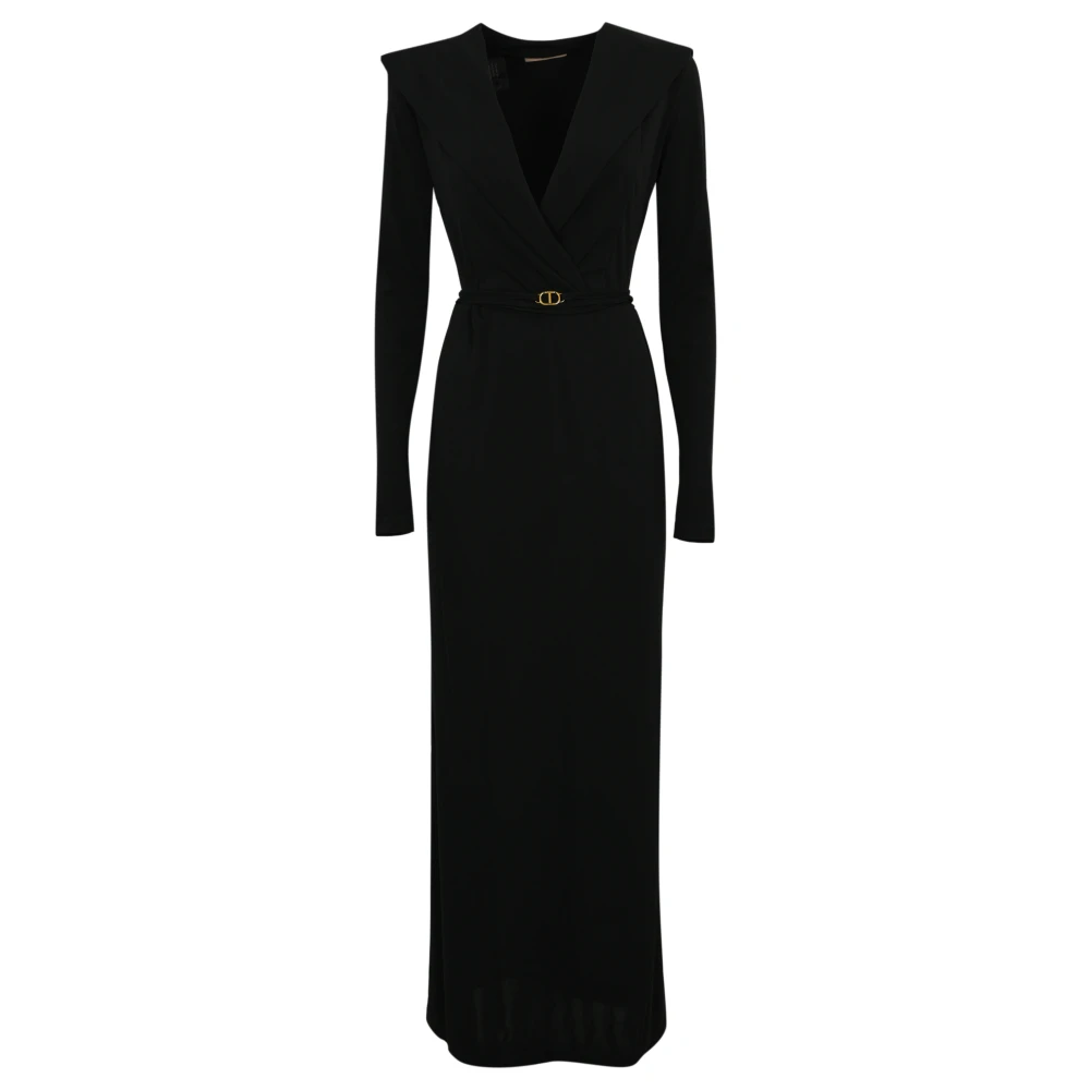 Twinset Zwarte lange jurk met capuchon en riem Black Dames