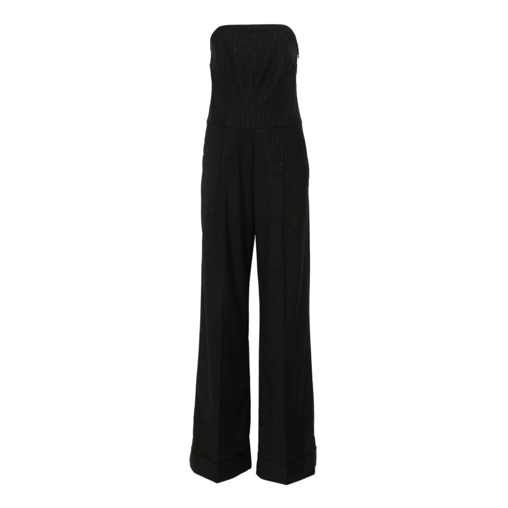 Andamane Zwart Gestreepte Jumpsuit met Bustier Halslijn Black Dames