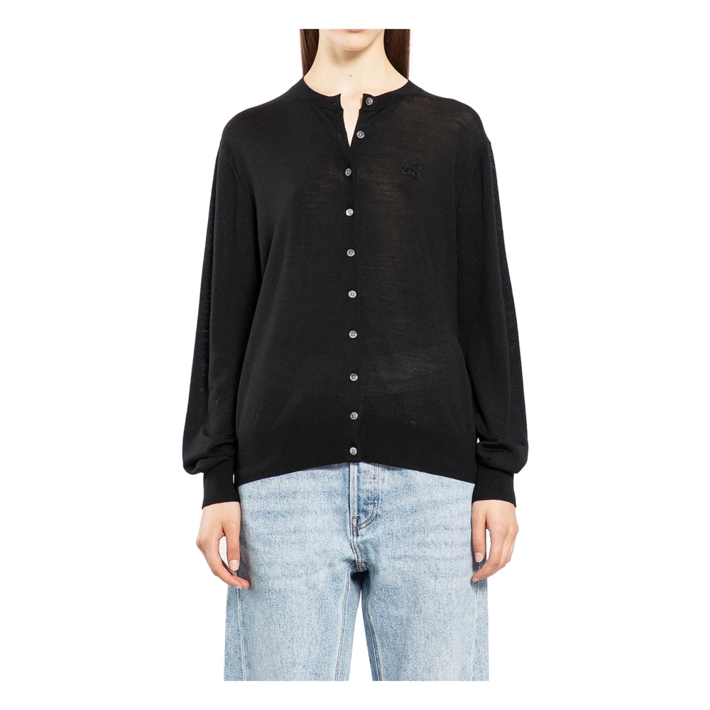 Alexander wang Klassieke Cardigan met Reliëf Logo Black Dames