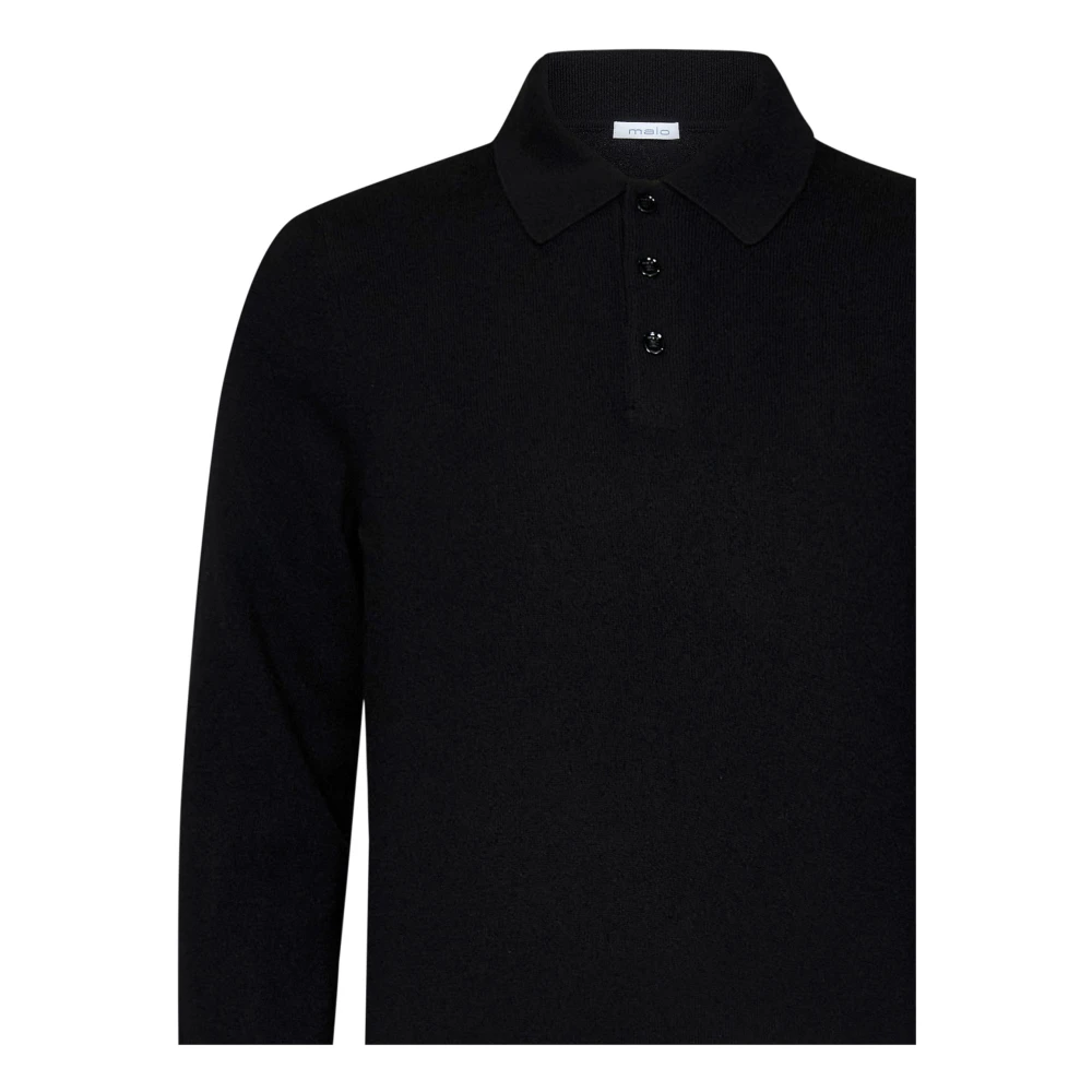 Malo Zwarte Kasjmier Gebreide Poloshirt Black Heren