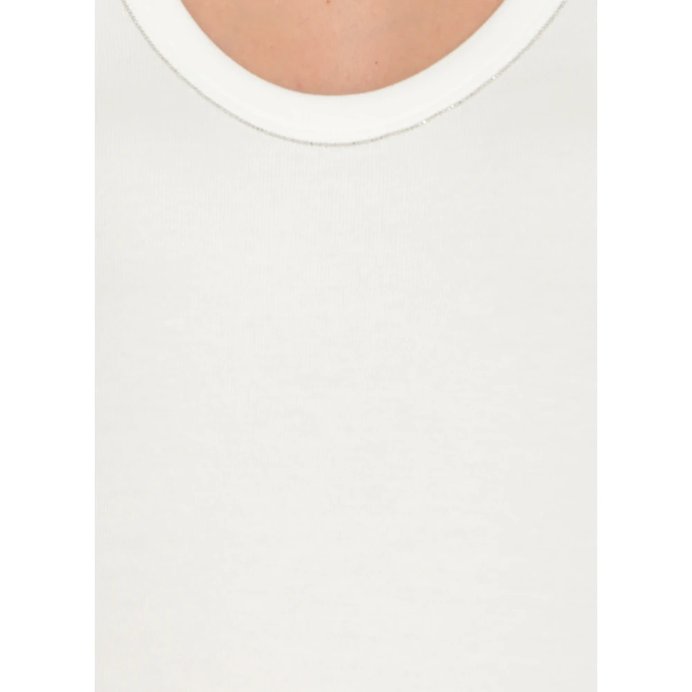 Fabiana Filippi Wit Katoenen U-Hals T-Shirt met Lichtpunt Details White Dames