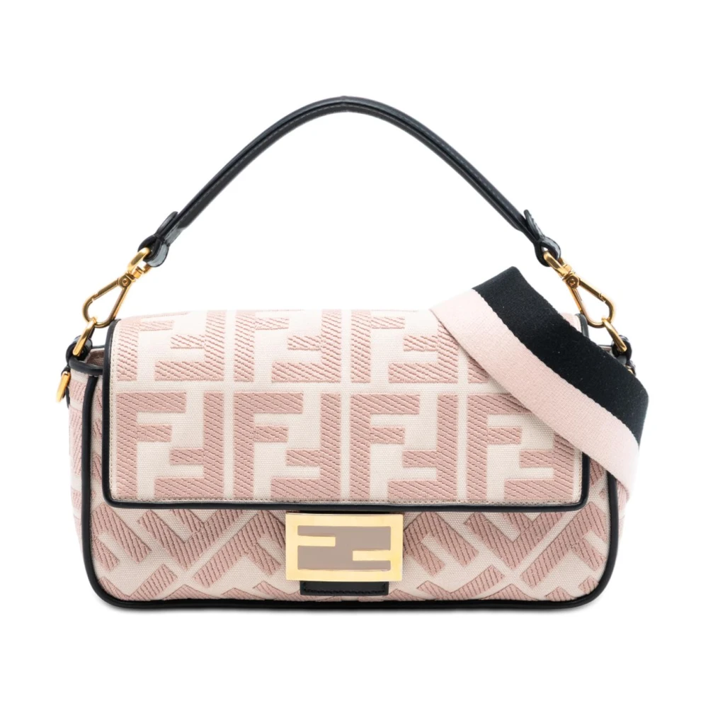 Fendi Vintage Women's Pink Pre-Owned Embellished Leather Bucket Bag