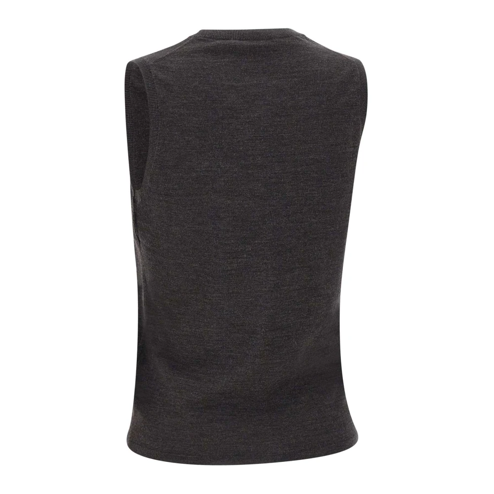 Theory Wollen Mouwloze Top Zwart Geribbelde Randen Gray Dames